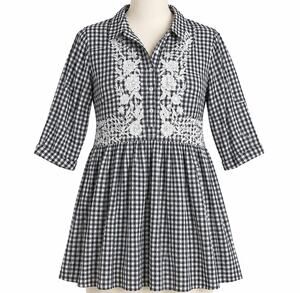 Philosophy Dresses Pocketed Gingham Embroidered Shirt Dress Women's L